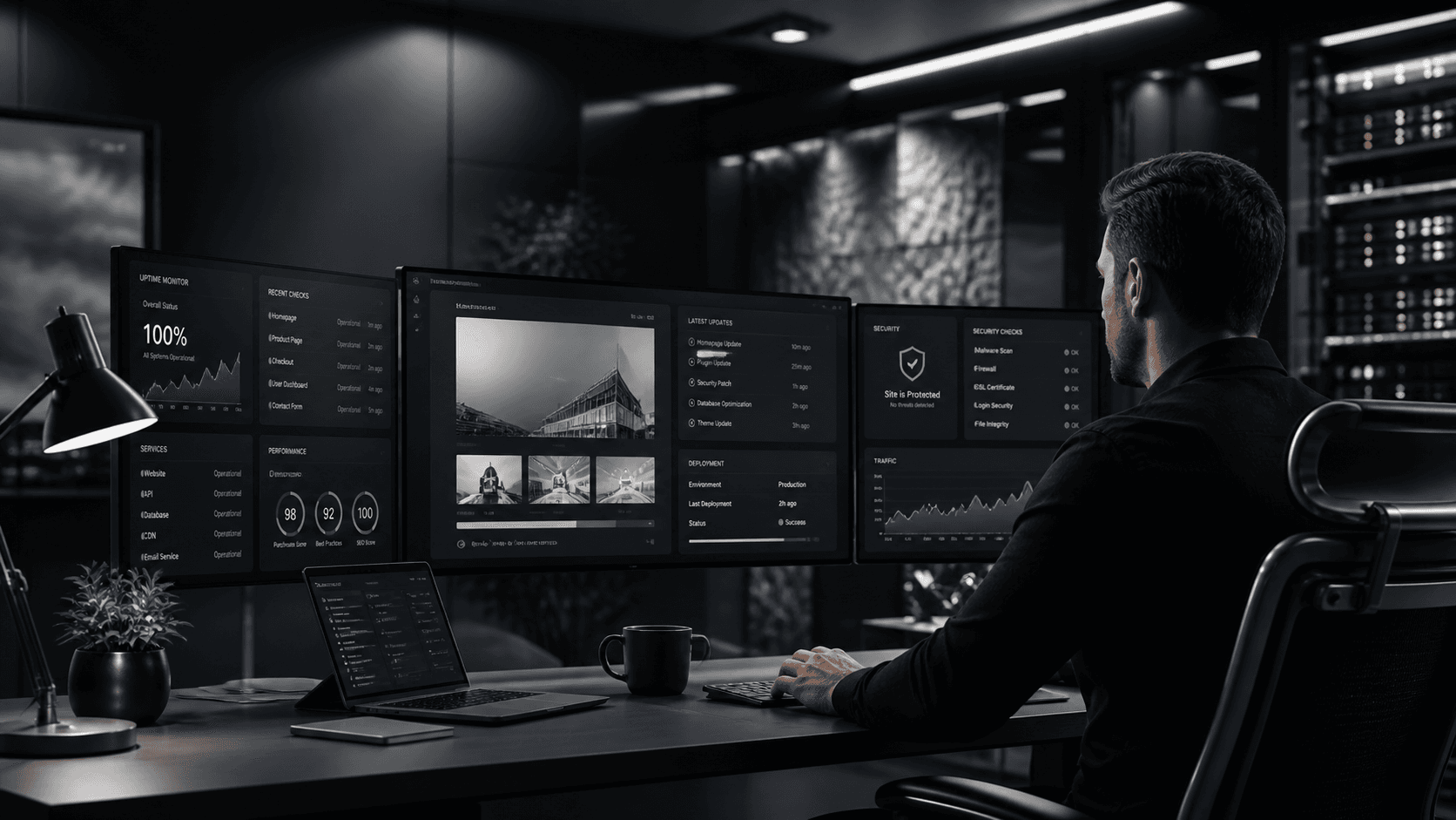 Managed website hosting operations monitoring