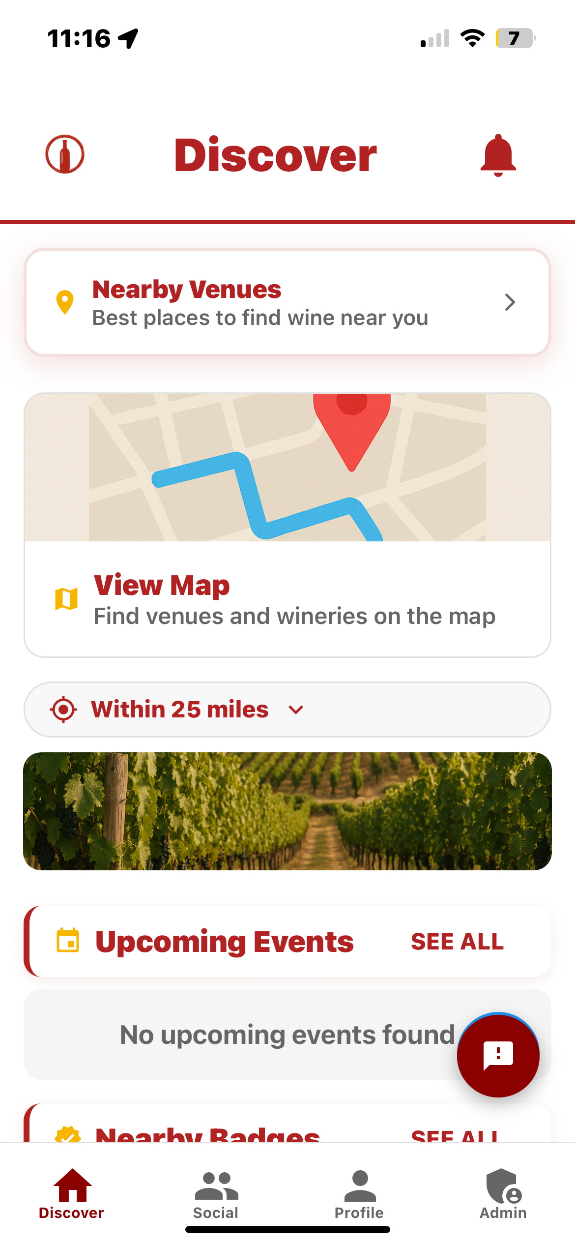 The Wine App mobile interface